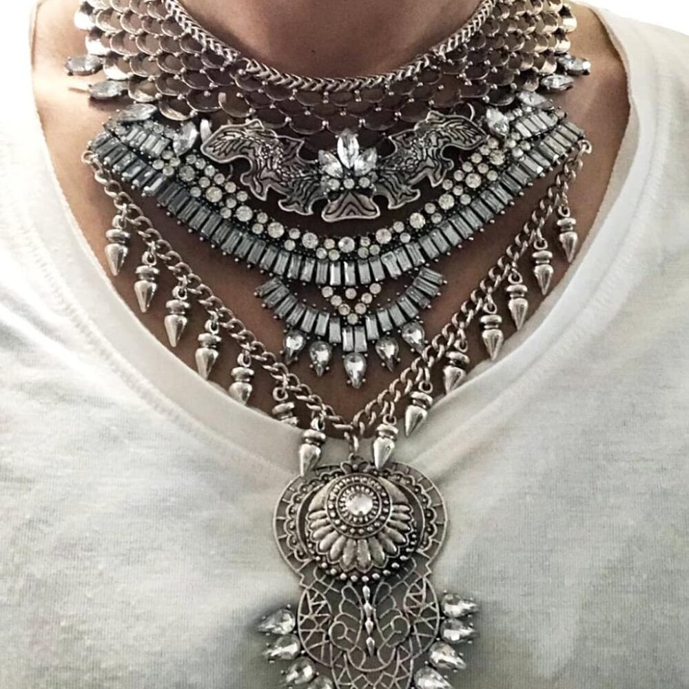 Long Tassel Chunky Boho Coin Statement Necklace For Women Silver - Picture 7 of 7